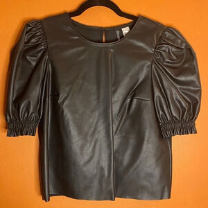 NWT H&M Faux Leather Puff Sleeve Top